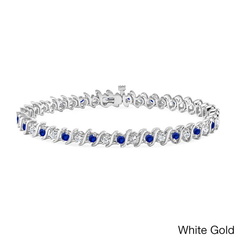 Auriya 1 1/2ct Blue Sapphire and 1 1/2ctw S-Link Diamond Tennis Bracelet 14k Gold - White