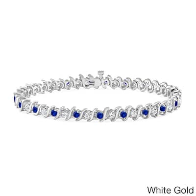 Auriya 1 1/2ct Blue Sapphire and 1 1/2ctw S-Link Diamond Tennis Bracelet 14k Gold