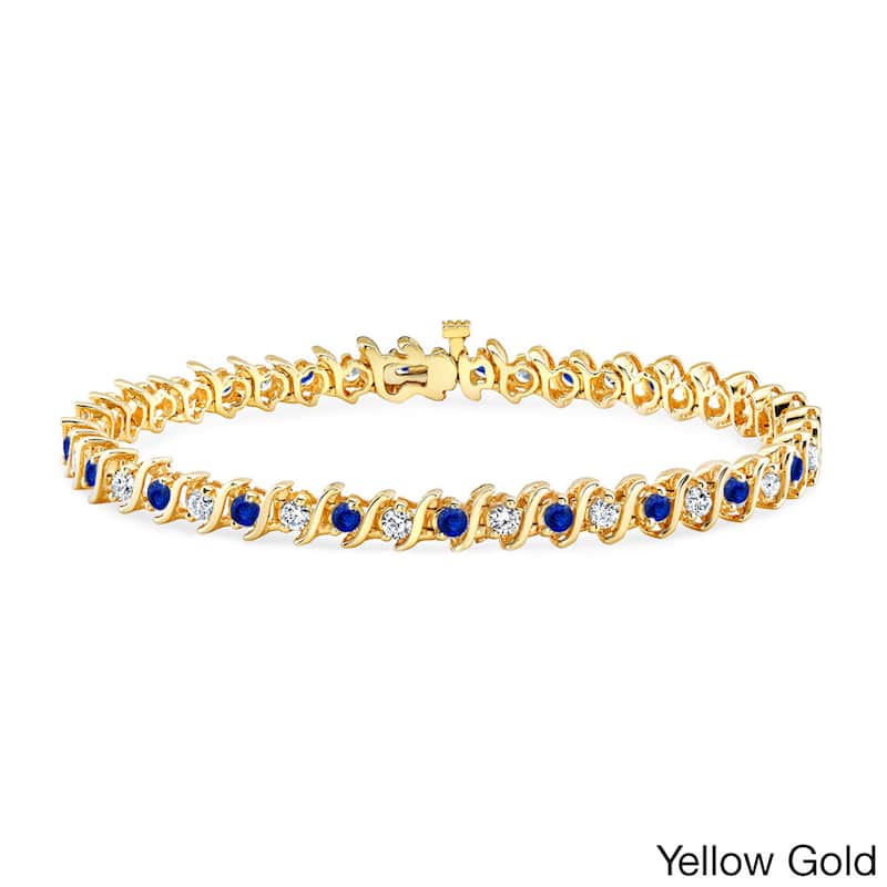 Auriya 1 1/2ct Blue Sapphire and 1 1/2ctw S-Link Diamond Tennis Bracelet 14k Gold - Yellow