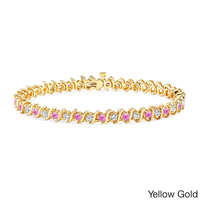 Auriya 1 1/2ct Pink Sapphire and 1 1/2ctw S-Link Diamond Tennis Bracelet 14k Gold - Yellow