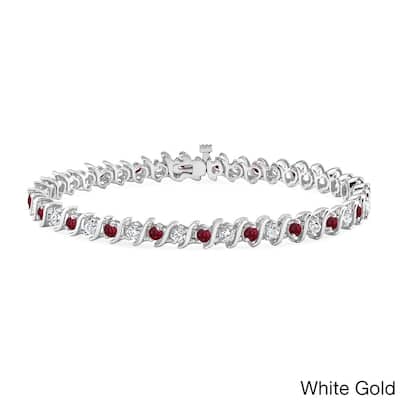 Auriya 1 1/2ct Red Ruby and 1 1/2ctw S-Link Diamond Tennis Bracelet 14k Gold