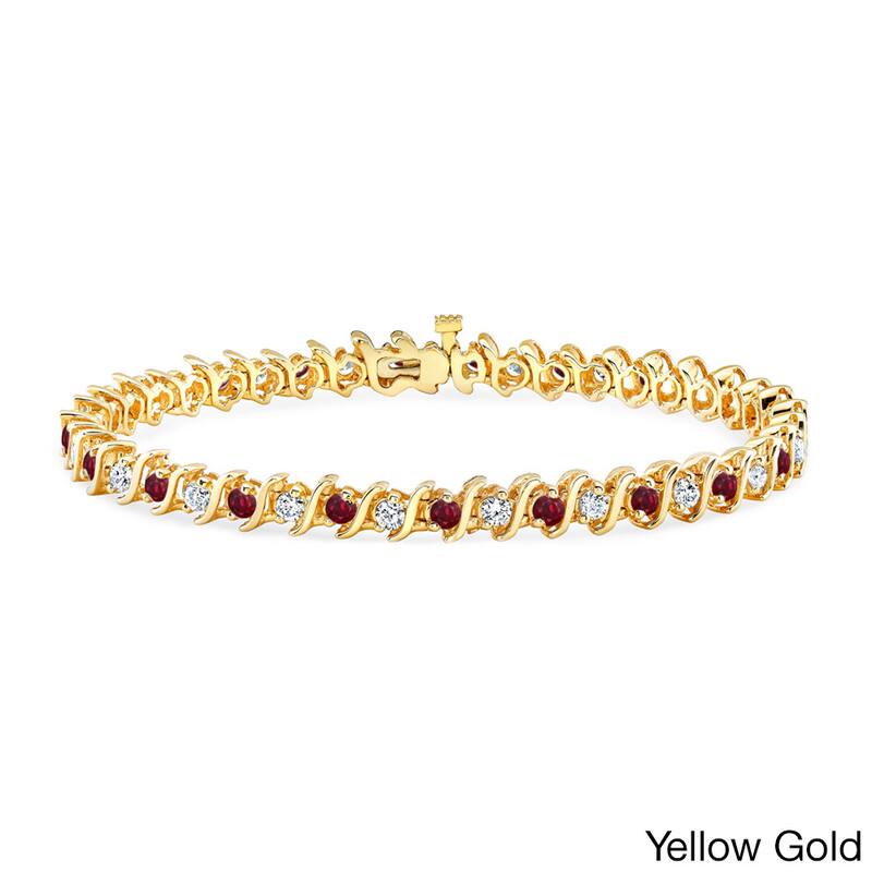 Auriya 1 1/2ct Red Ruby and 1 1/2ctw S-Link Diamond Tennis Bracelet 14k Gold - Yellow