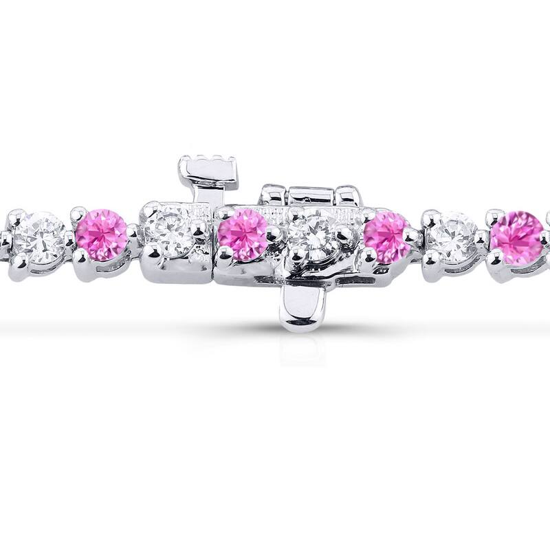 Auriya 1 1/2ct Pink Sapphire and 1 1/2ct TW 3-Prong Diamond Tennis Bracelet 14k Gold
