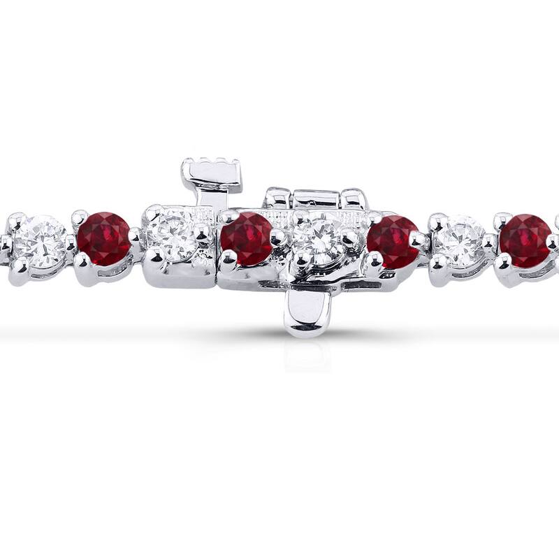 Auriya 1 1/2ct Red Ruby and 1 1/2ct TW 3-Prong Diamond Tennis Bracelet 14k Gold