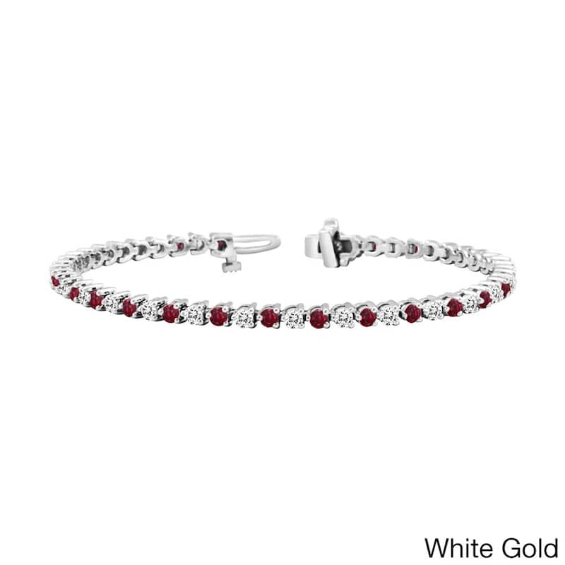 Auriya 1 1/2ct Red Ruby and 1 1/2ct TW 3-Prong Diamond Tennis Bracelet 14k Gold - White
