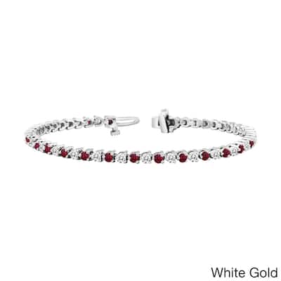 Auriya 1 1/2ct Red Ruby and 1 1/2ct TW 3-Prong Diamond Tennis Bracelet 14k Gold