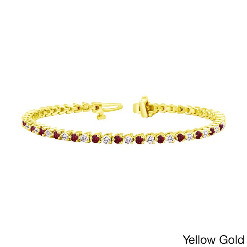 Auriya 1 1/2ct Red Ruby and 1 1/2ct TW 3-Prong Diamond Tennis Bracelet 14k Gold - Yellow