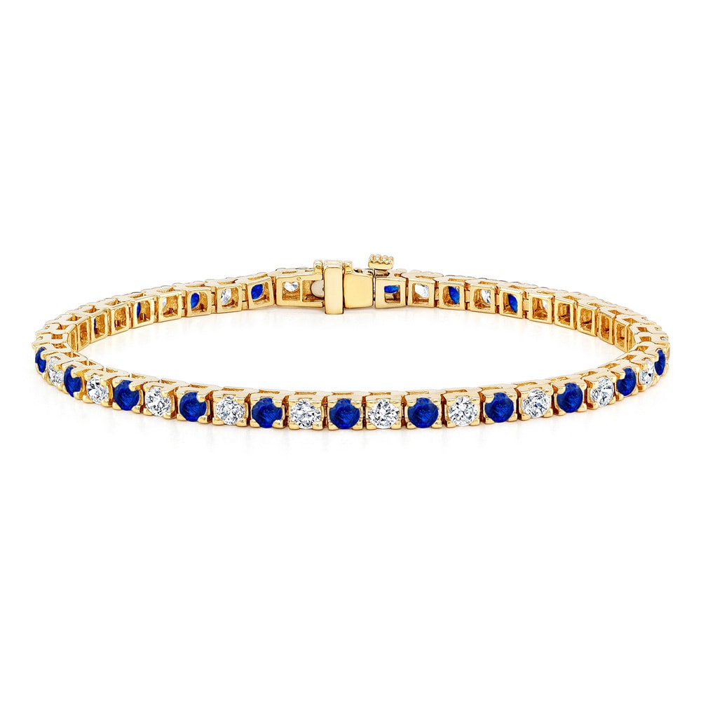 sapphire diamond tennis bracelet yellow gold