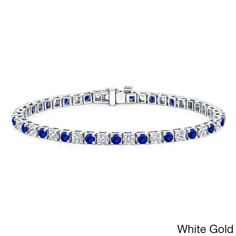 Auriya 3 1/2ct Round Blue Sapphire and 3 1/2ctw Diamond Tennis Bracelet 14k Gold - White