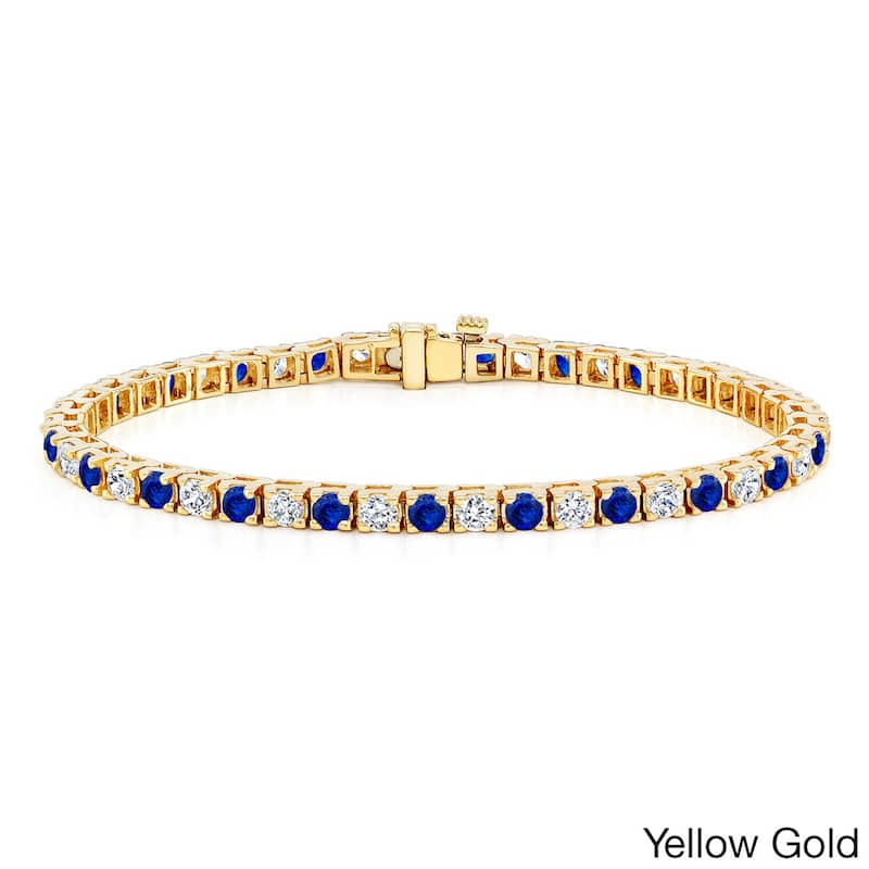 Auriya 3 1/2ct Round Blue Sapphire and 3 1/2ctw Diamond Tennis Bracelet 14k Gold - Yellow
