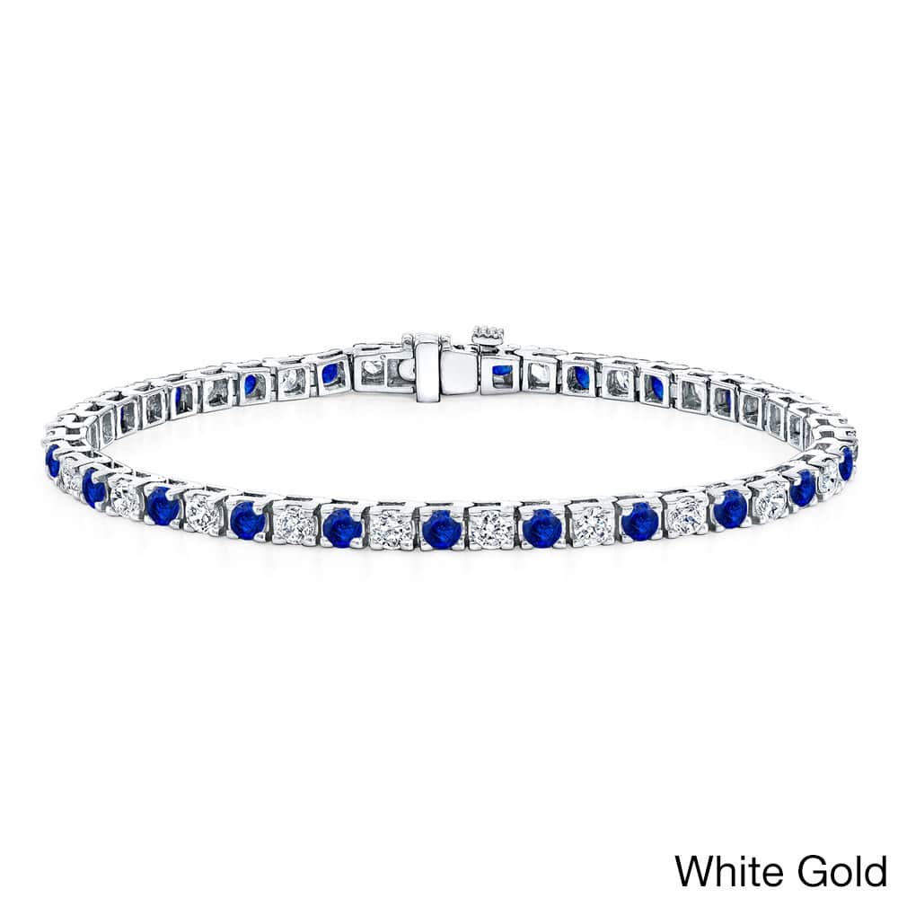 Auriya 3 1/2ct Round Blue Sapphire and 3 1/2ctw Diamond Tennis Bracelet 14k Gold