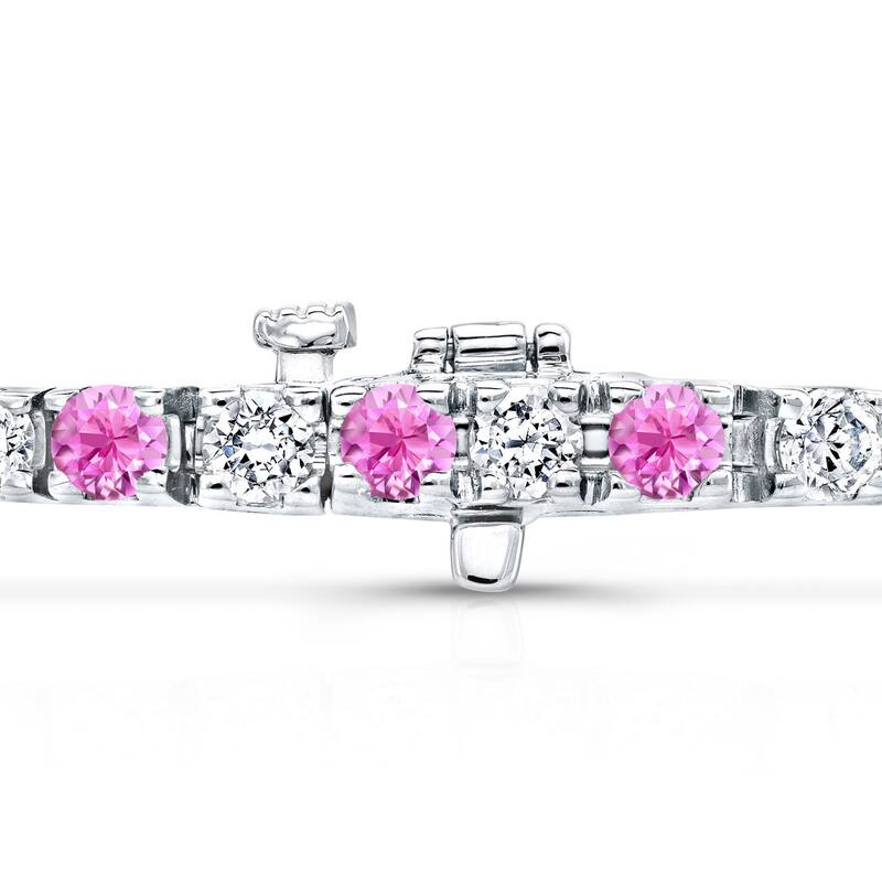 Auriya 2 1/2ct Round Pink Sapphire and 2 1/2ctw Diamond Tennis Bracelet 14k Gold