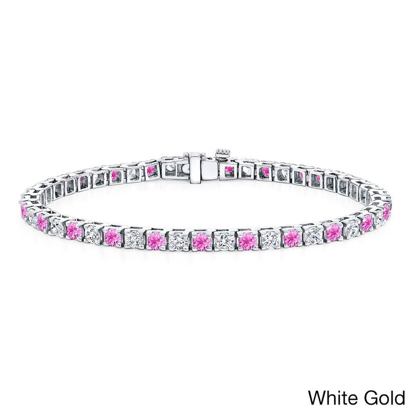 Auriya 2 1/2ct Round Pink Sapphire and 2 1/2ctw Diamond Tennis Bracelet 14k Gold - White