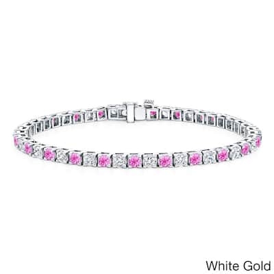 Auriya 2 1/2ct Round Pink Sapphire and 2 1/2ctw Diamond Tennis Bracelet 14k Gold
