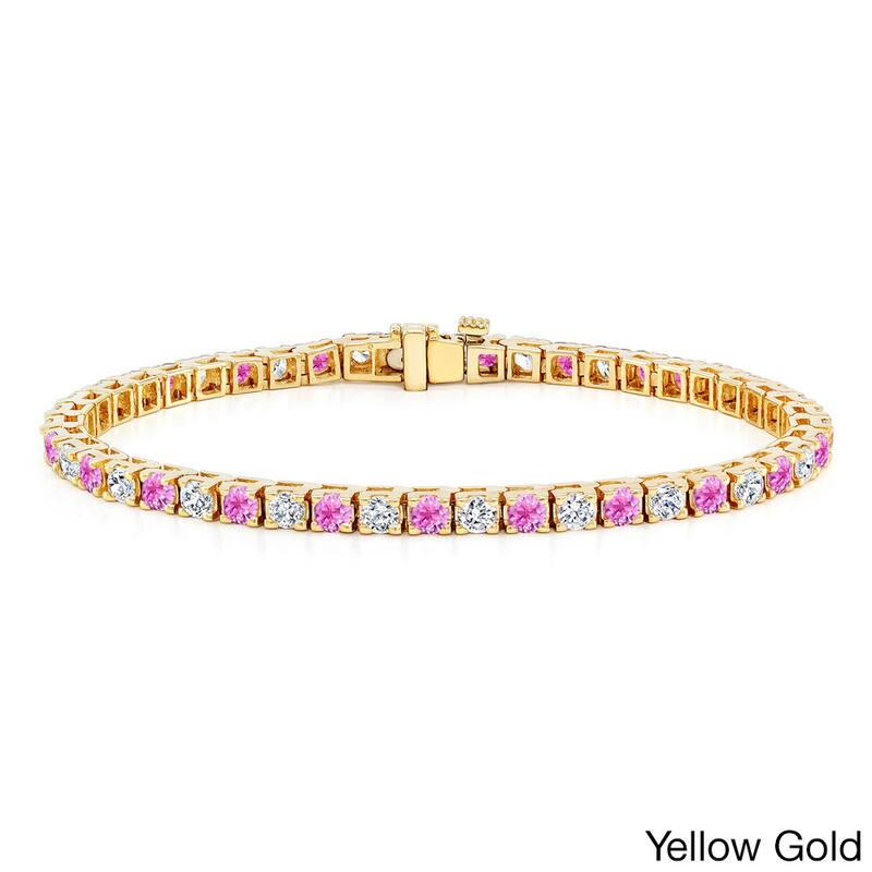 Auriya 2 1/2ct Round Pink Sapphire and 2 1/2ctw Diamond Tennis Bracelet 14k Gold - Yellow