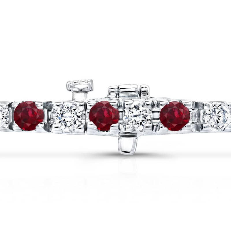 Auriya 2 1/2ct Round Red Ruby and 2 1/2ctw Diamond Tennis Bracelet 14k Gold