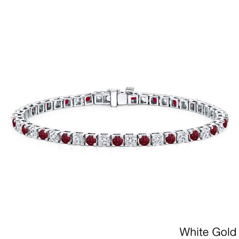 Auriya 2 1/2ct Round Red Ruby and 2 1/2ctw Diamond Tennis Bracelet 14k Gold