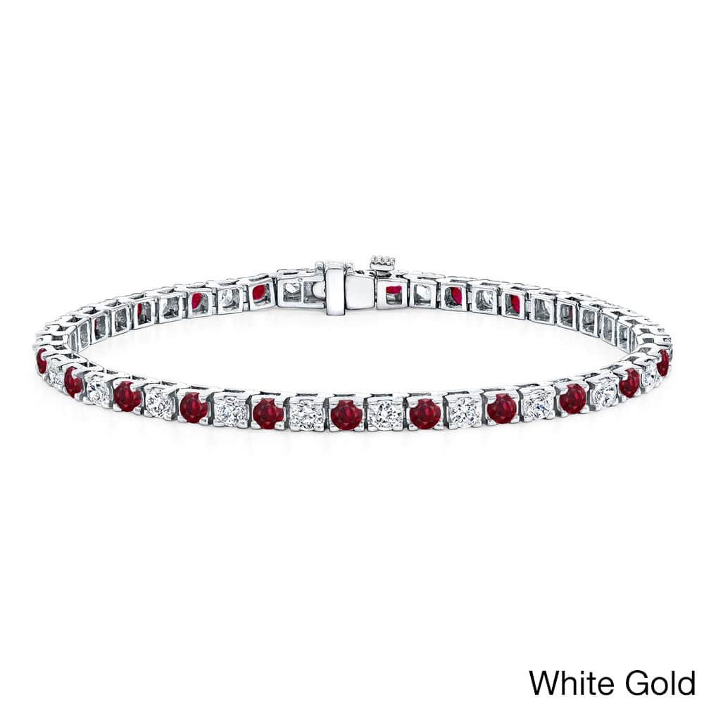 Auriya 5ct Round Red Ruby and 5ctw Diamond Tennis Bracelet 14k Gold
