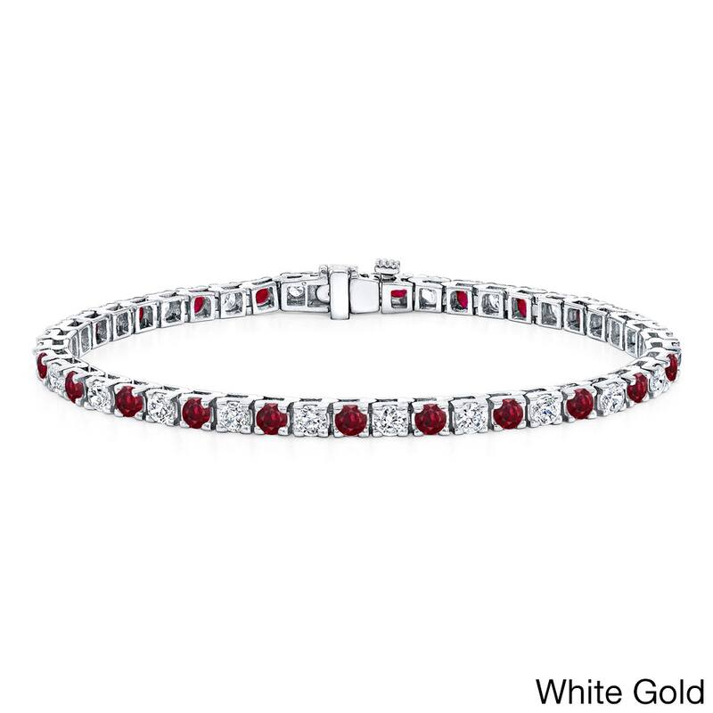 Auriya 5ct Round Red Ruby and 5ctw Diamond Tennis Bracelet 14k Gold - White