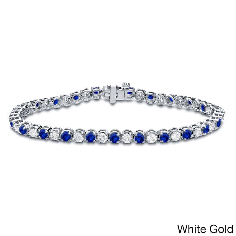Auriya 2 1/2ct Blue Sapphire and 2 1/2cttw Diamond Tennis Bracelet 14k Gold - White