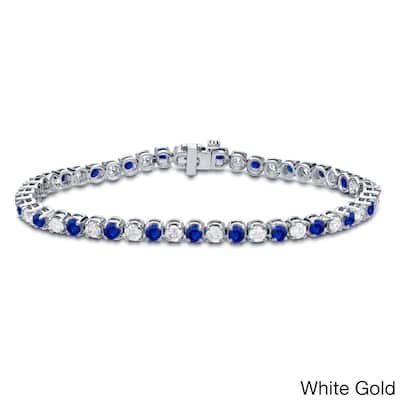 Auriya 2 1/2ct Blue Sapphire and 2 1/2cttw Diamond Tennis Bracelet 14k Gold