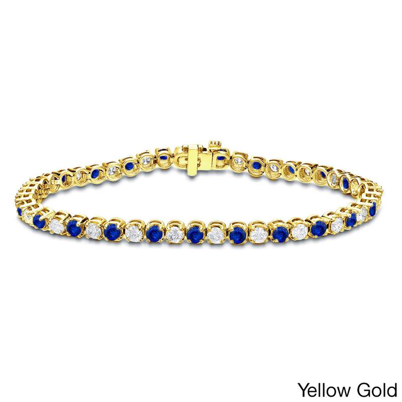 Auriya 2 1/2ct Blue Sapphire and 2 1/2cttw Diamond Tennis Bracelet 14k Gold - Yellow