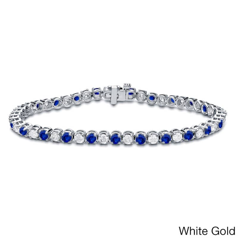 Auriya 3 1/2ct Blue Sapphire and 3 1/2cttw Diamond Tennis Bracelet 14k Gold - White