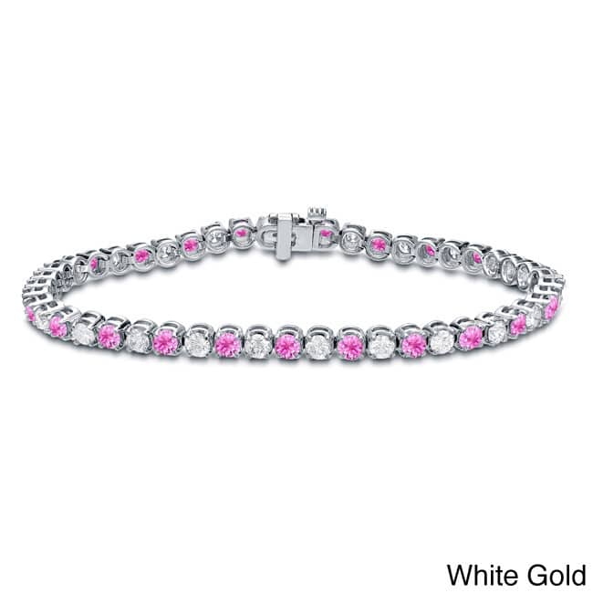 Auriya 5ct Pink Sapphire and 5cttw Diamond Tennis Bracelet 14k Gold