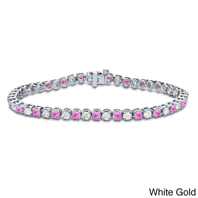 Auriya 5ct Pink Sapphire and 5cttw Diamond Tennis Bracelet 14k Gold - White