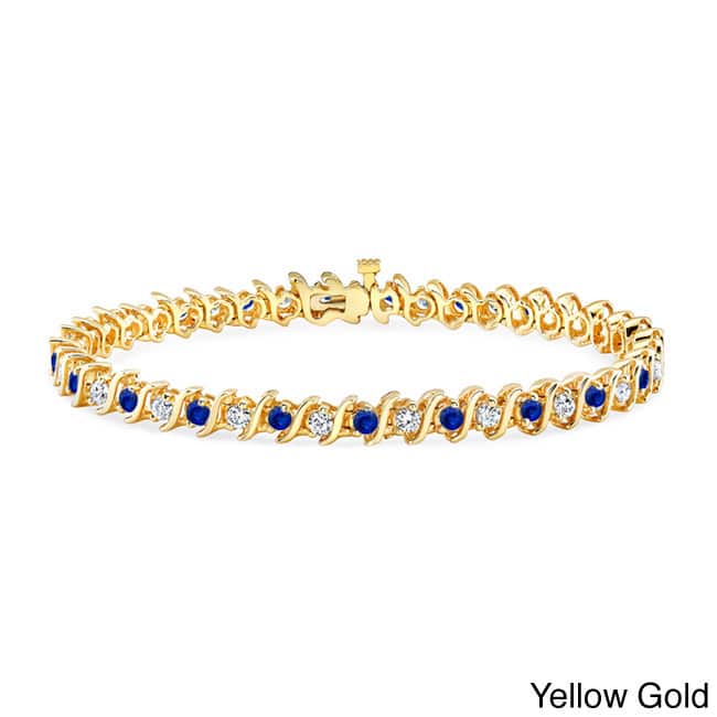 Auriya 2 1/2ct Blue Sapphire and 2 1/2ctw S-Link Diamond Tennis Bracelet 14k Gold - Yellow