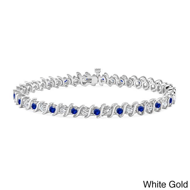 Auriya 2 1/2ct Blue Sapphire and 2 1/2ctw S-Link Diamond Tennis Bracelet 14k Gold - White