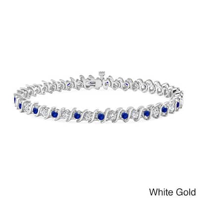 Auriya 2 1/2ct Blue Sapphire and 2 1/2ctw S-Link Diamond Tennis Bracelet 14k Gold