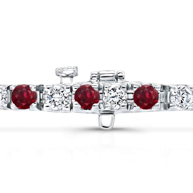 Auriya 3 1/2ct Round Red Ruby and 3 1/2ctw Diamond Tennis Bracelet 14k Gold
