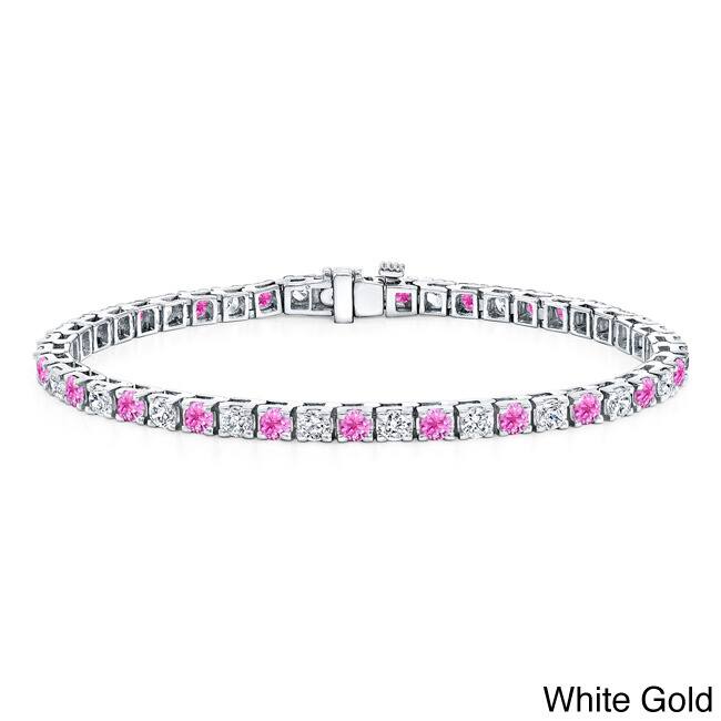 Auriya 5ct Round Pink Sapphire and 5ctw Diamond Tennis Bracelet 14k Gold - White