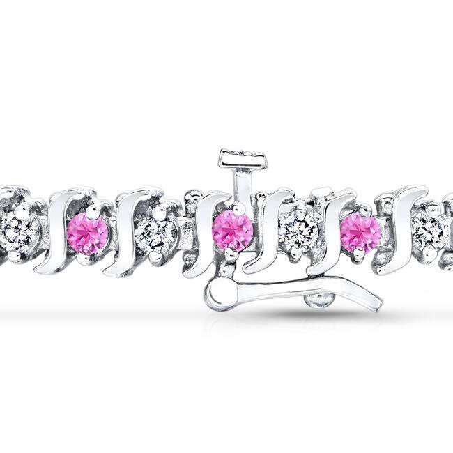Auriya 3 1/2ct Pink Sapphire and 3 1/2ctw S-Link Diamond Tennis Bracelet 14k Gold