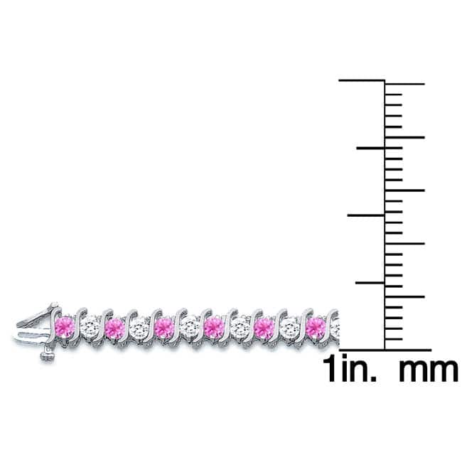 Auriya 3 1/2ct Pink Sapphire and 3 1/2ctw S-Link Diamond Tennis Bracelet 14k Gold