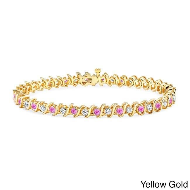 Auriya 3 1/2ct Pink Sapphire and 3 1/2ctw S-Link Diamond Tennis Bracelet 14k Gold - Yellow
