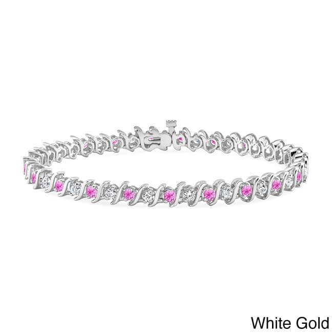 Auriya 3 1/2ct Pink Sapphire and 3 1/2ctw S-Link Diamond Tennis Bracelet 14k Gold