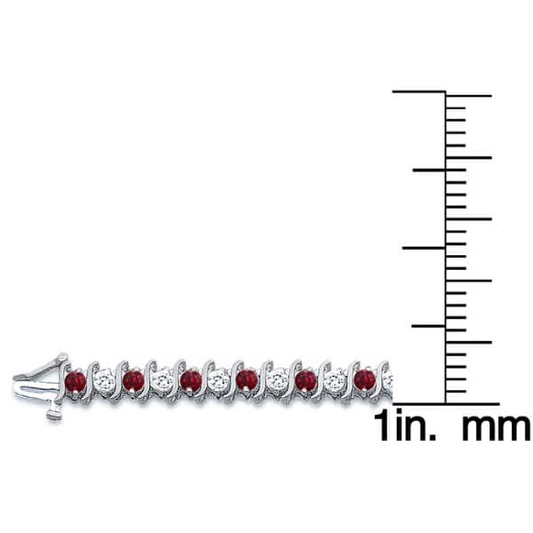 Auriya 2 1/2ct Red Ruby and 2 1/2ctw S-Link Diamond Tennis Bracelet 14k Gold
