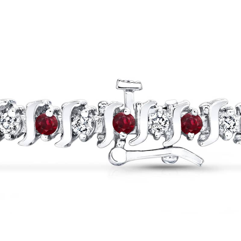 Auriya 2 1/2ct Red Ruby and 2 1/2ctw S-Link Diamond Tennis Bracelet 14k Gold