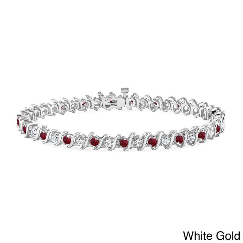 Auriya 2 1/2ct Red Ruby and 2 1/2ctw S-Link Diamond Tennis Bracelet 14k Gold - White