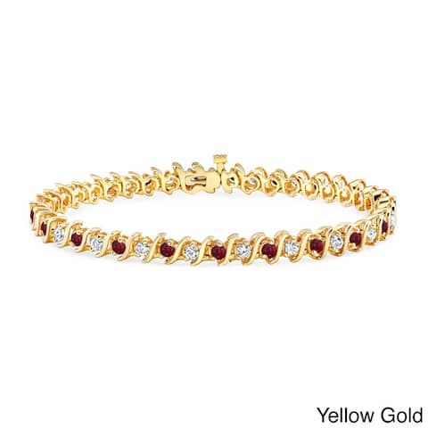 Auriya 2 1/2ct Red Ruby and 2 1/2ctw S-Link Diamond Tennis Bracelet 14k Gold