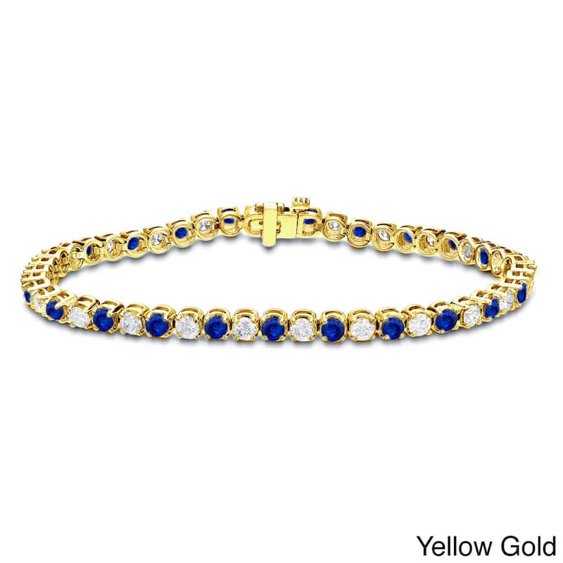 Auriya 5ct Blue Sapphire and 5cttw Diamond Tennis Bracelet 14k Gold - Yellow