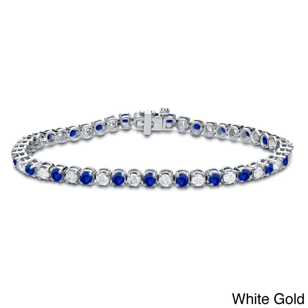 Auriya 5ct Blue Sapphire and 5cttw Diamond Tennis Bracelet 14k Gold