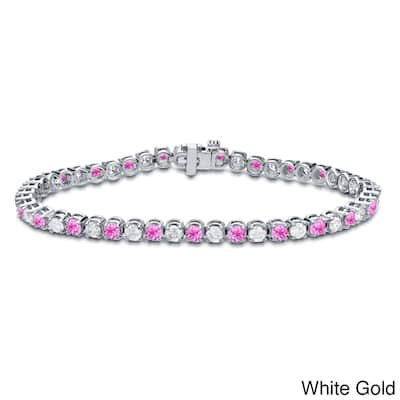 Auriya 2 1/2ct Pink Sapphire and 2 1/2cttw Diamond Tennis Bracelet 14k Gold