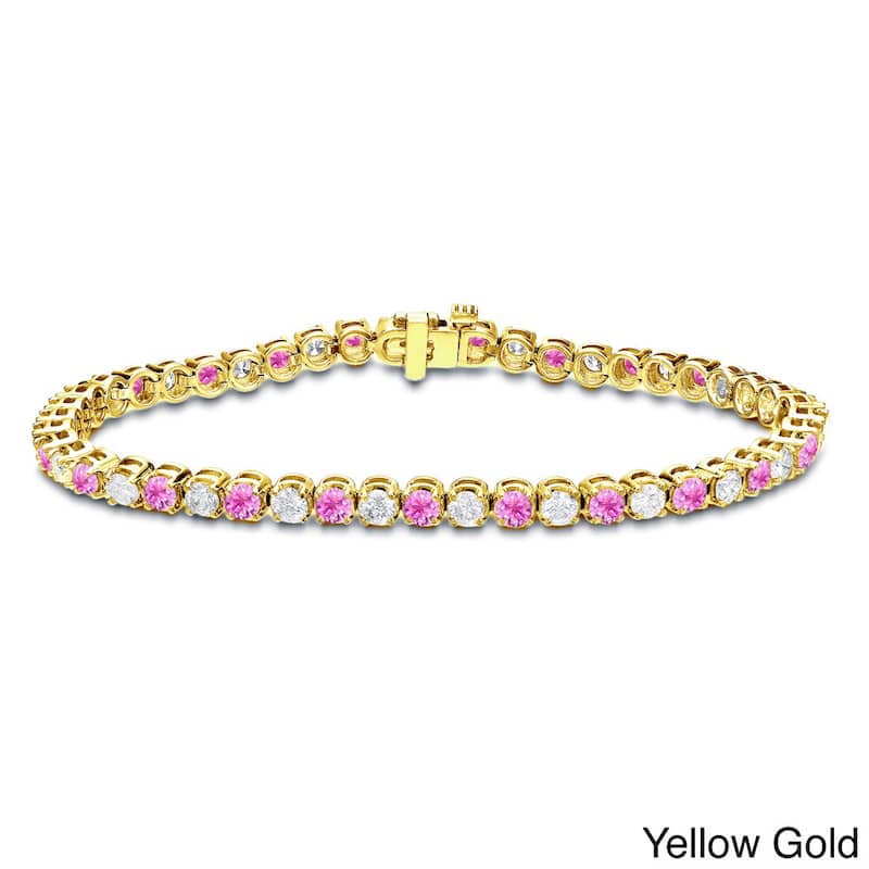Auriya 2 1/2ct Pink Sapphire and 2 1/2cttw Diamond Tennis Bracelet 14k Gold - Yellow