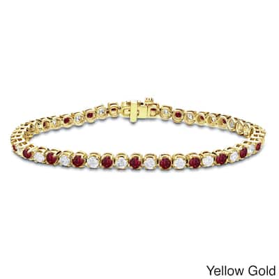 Auriya 2 1/2ct Red Ruby and 2 1/2cttw Diamond Tennis Bracelet 14k Gold