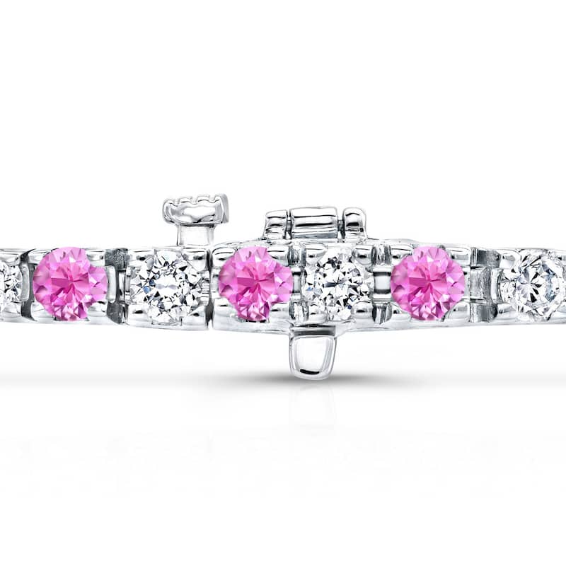 Auriya 2 1/2ct Pink Sapphire and 2 1/2ctw S-Link Diamond Tennis Bracelet 14k Gold