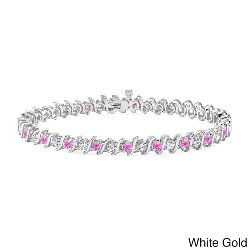 Auriya 2 1/2ct Pink Sapphire and 2 1/2ctw S-Link Diamond Tennis Bracelet 14k Gold - White