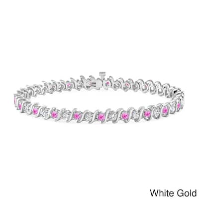 Auriya 2 1/2ct Pink Sapphire and 2 1/2ctw S-Link Diamond Tennis Bracelet 14k Gold